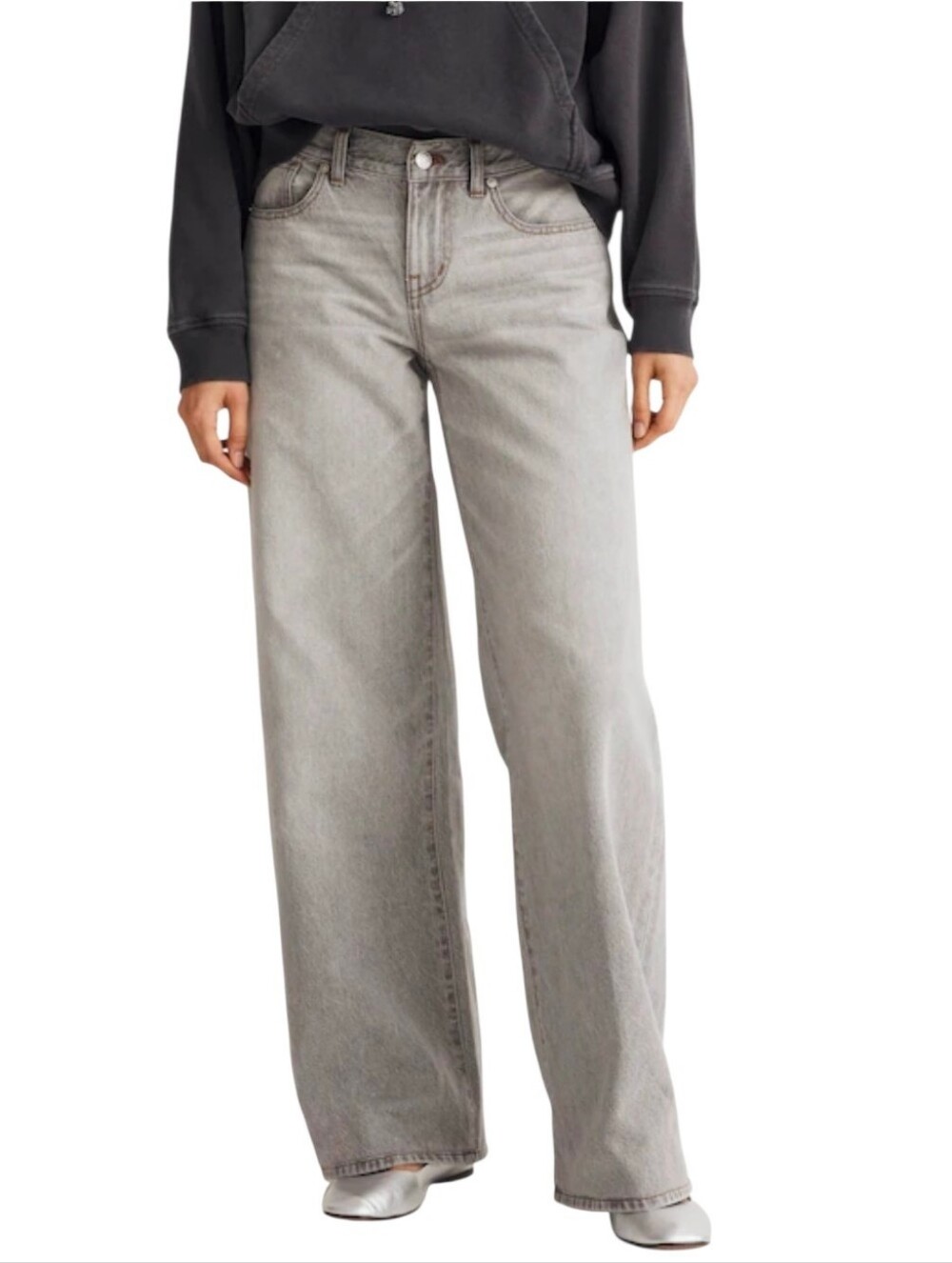 Madewell Low Rise Super Wide Leg Jeans Light Charcoal Grey Denim Rigid 28